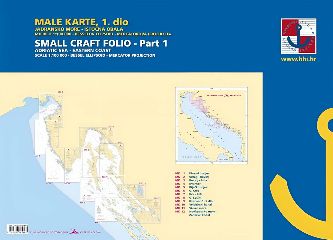 Nautisk pilotbog, nautisk søkort HHI Male Karte Jadransko More/Small Craft Folio Adriatic Sea Eastern Coast Part 1 2022
