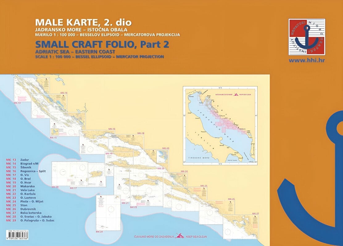 Nautische kaart, gids HHI Male Karte Jadransko More/Small Craft Folio Adriatic Sea Eastern Coast Part 2 2022