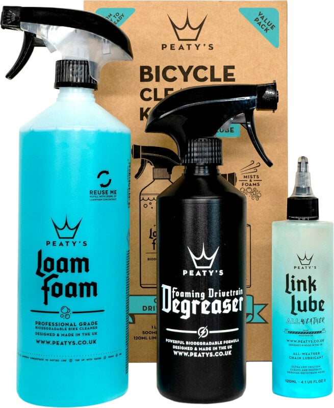 Kerékpár tisztítás és karbantartás Peaty's Wash Degrease Lubricate Starter Pack 1 L-500 ml-120 ml Kerékpár tisztítás és karbantartás