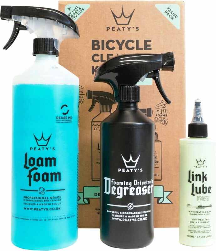 Bicycle maintenance Peaty's Wash Degrease Lubricate Dry Starter Pack 1 L-500 ml-120 ml Bicycle maintenance