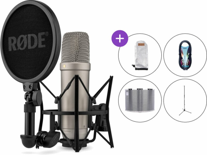 Microphone à condensateur pour studio Rode NT1 5th Generation Silver SET Microphone à condensateur pour studio