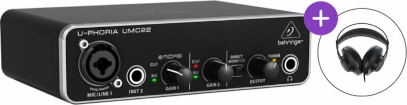 USB-audio-interface - geluidskaart Behringer UMC22 U-Phoria SET
