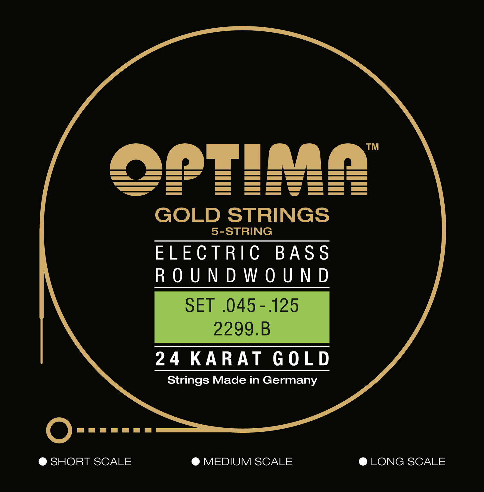Jeux de 5 cordes basses Optima 2299.B 24K Gold Strings Low-B Regular Light