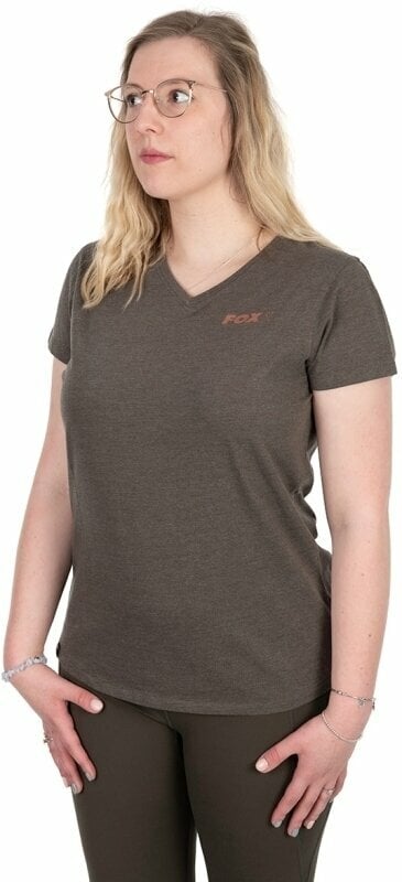 Horgászpóló Fox Horgászpóló Womens V-Neck T-Shirt Dusty Olive Marl/Mauve Fox L