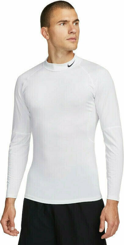 T-shirt de fitness Nike Dri-Fit Fitness Mock-Neck Long-Sleeve Mens Top White/Black S T-shirt de fitness