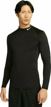 Fitness T-Shirt Nike Dri-Fit Fitness Mock-Neck Long-Sleeve Mens Top Black/White S Fitness T-Shirt - 1