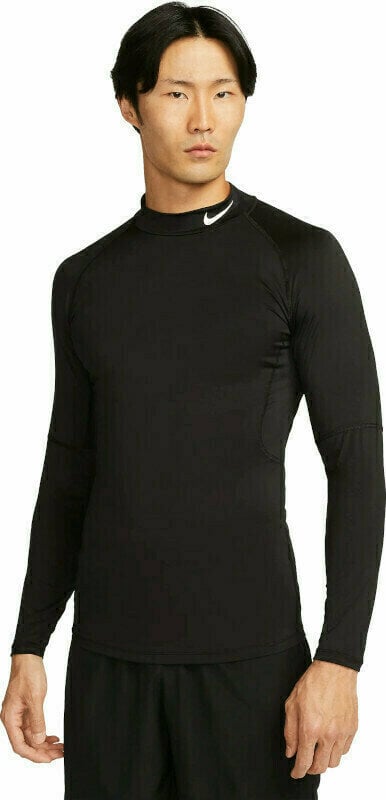Träning T-shirt Nike Dri-Fit Fitness Mock-Neck Long-Sleeve Mens Top Black/White M Träning T-shirt