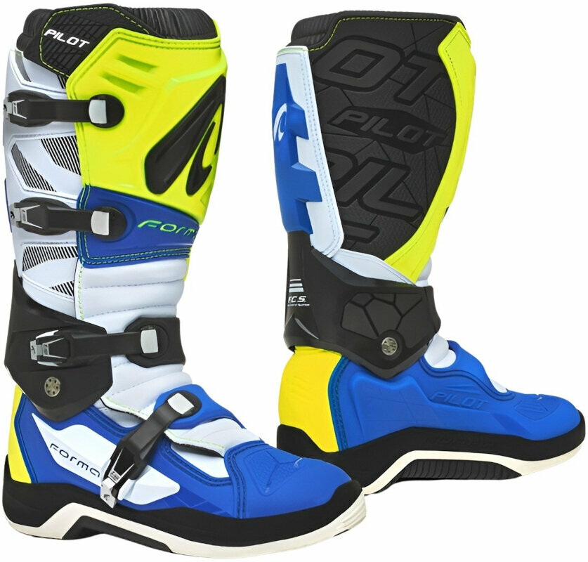 Μπότες Μηχανής Cross / Enduro Forma Boots Pilot Yellow Fluo/White/Blue 46 Μπότες Μηχανής Cross / Enduro