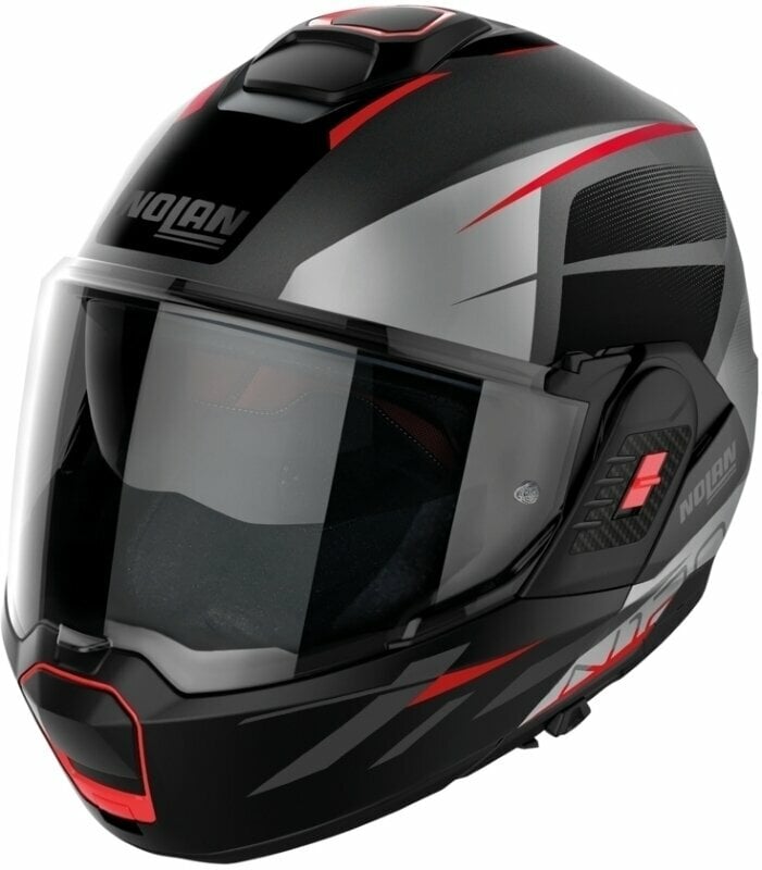 Helmet Nolan N120-1 Nightlife N-Com Flat Lava Grey Red/Silver/Black M Helmet