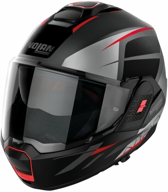 Helmet Nolan N120-1 Nightlife N-Com Flat Lava Grey Red/Silver/Black 2XL Helmet