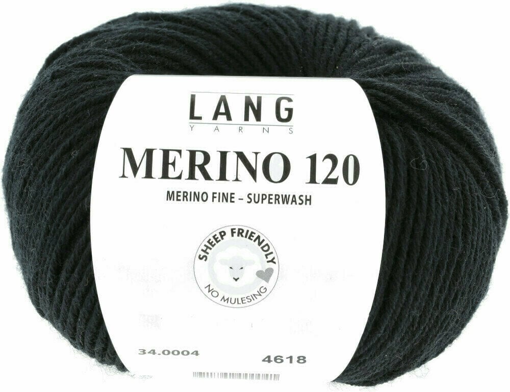 Fil à tricoter Lang Yarns Merino 120 0004 Black Fil à tricoter
