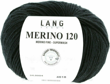 Fil à tricoter Lang Yarns Merino 120 0004 Black Fil à tricoter - 1