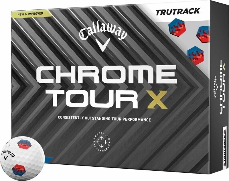 Golfová loptička Callaway Chrome Tour X White Golf Balls Red/Blue TruTrack
