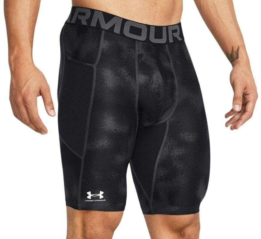 Fitness nohavice Under Armour Men's UA HG Armour Printed Long Shorts Black/White S Fitness nohavice