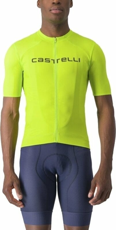 Mez kerékpározáshoz Castelli Prologo Lite Jersey Electric Lime/Deep Green XL