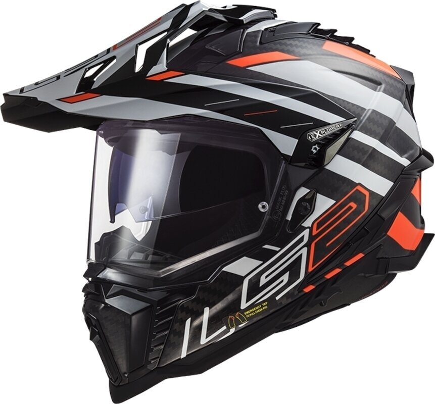 Kaciga LS2 MX701 Explorer Carbon Edge Black/Fluo Orange 3XL Kaciga