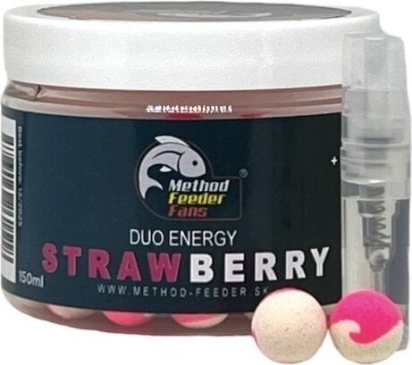 Boilies flutuantes Method Feeder Fans Duo Energy Pop Up + 2ml Spray Essence 15 mm Strawberry Boilies flutuantes