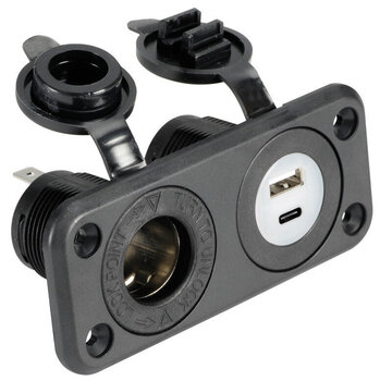 Marine konektor, Utikač za brod Osculati Lighter socket + USB-A + USB-C black - 1