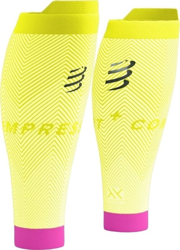 Kuitwarmers voor hardlopen Compressport R2 Oxygen White/Safety Yellow/Neon Pink T2 Kuitwarmers voor hardlopen