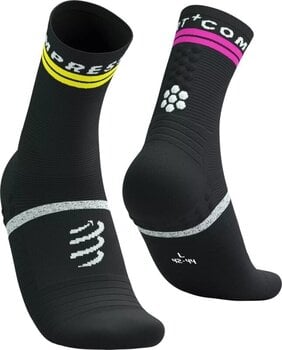 Løbestrømper Compressport Pro Marathon Socks V2.0 Black/Safety Yellow/Neon Pink T1 Løbestrømper - 1