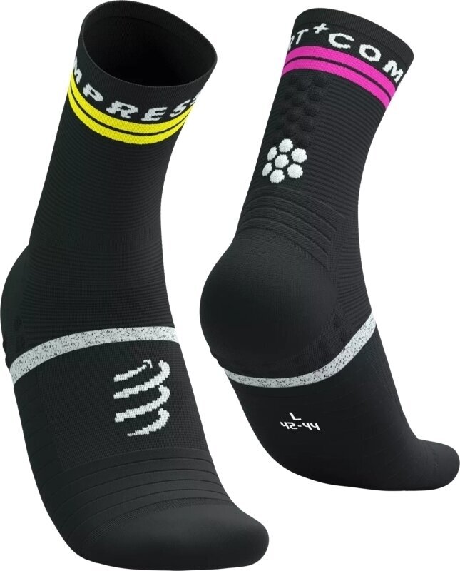 Κάλτσες Τρεξίματος Compressport Pro Marathon Socks V2.0 Black/Safety Yellow/Neon Pink T4 Κάλτσες Τρεξίματος
