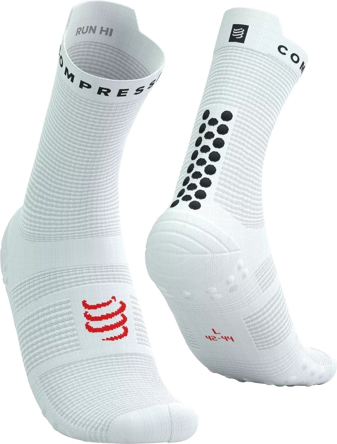 Löparstrumpor Compressport Pro Racing Socks V4.0 Run High White/Black/Core Red T1 Löparstrumpor