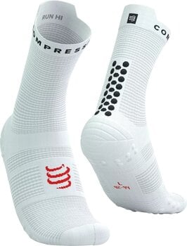 Meias de corrida Compressport Pro Racing Socks V4.0 Run High White/Black/Core Red T1 Meias de corrida - 1