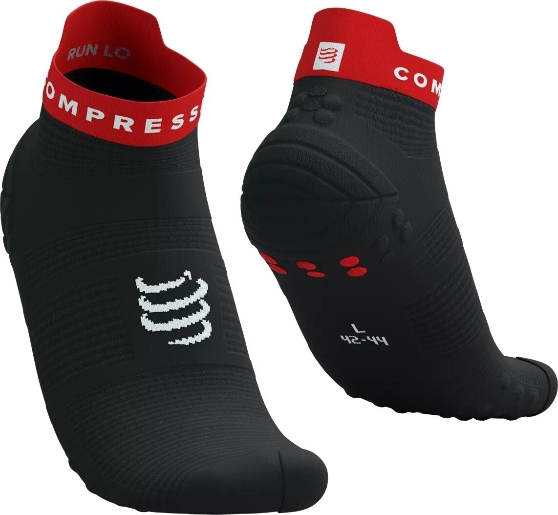 Meias de corrida Compressport Pro Racing Socks V4.0 Run Low Black/Core Red/White T1 Meias de corrida
