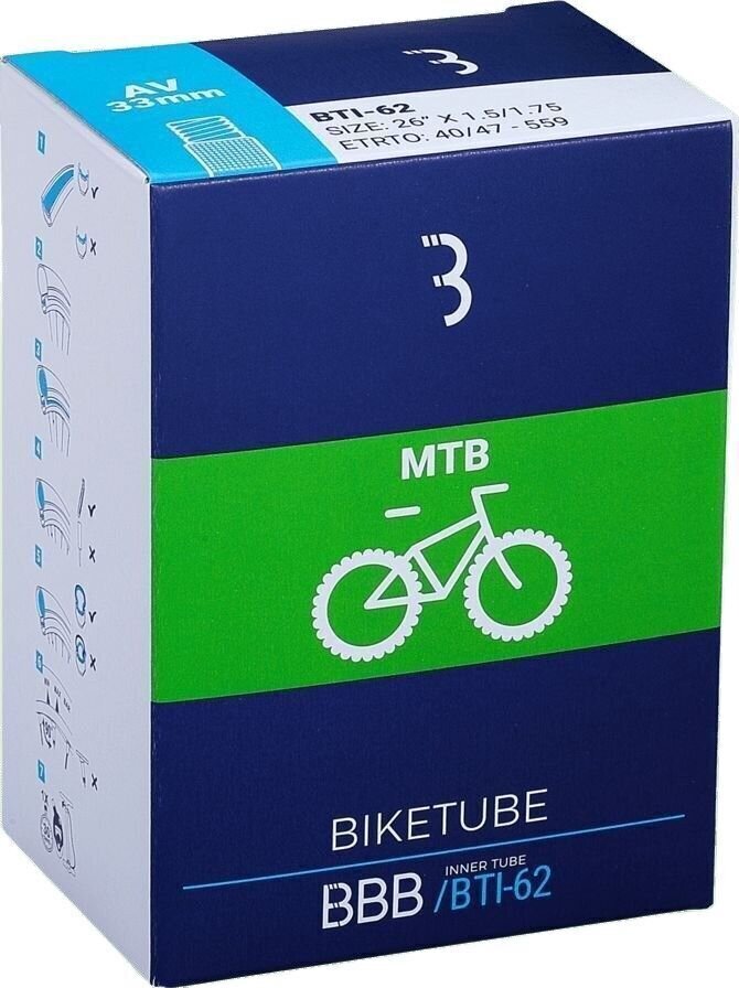 Kerékpár belső gumi BBB BikeTube MTB 27,5" (584 mm) 2,0 - 2,40'' Black 33.0 Presta Belső gumi
