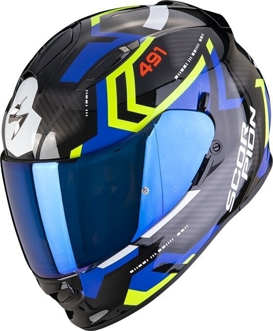 Photos - Motorcycle Helmet Scorpion EXO 491 SPIN Black/Blue/Neon Yellow M Helmet 48-370-191 