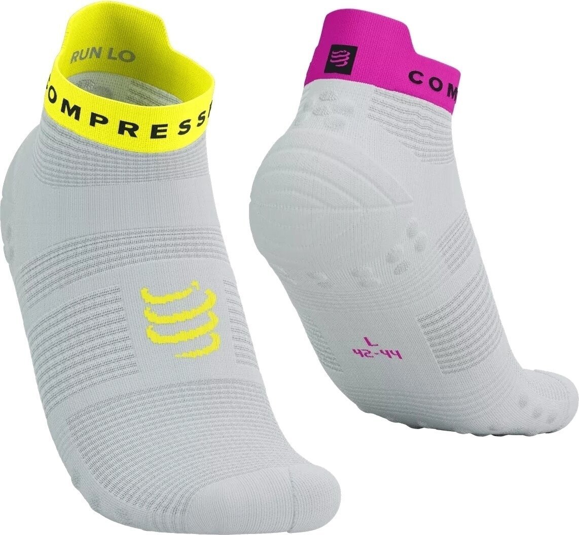 Calcetines para correr Compressport Pro Racing Socks V4.0 Run Low White/Safety Yellow/Neon Pink T3 Calcetines para correr