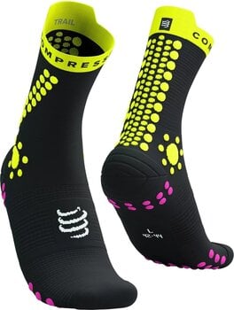 Løbestrømper Compressport Pro Racing Socks V4.0 Trail Black/Safety Yellow/Neon Pink T1 Løbestrømper - 1