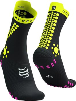 Hardloopsokken Compressport Pro Racing Socks V4.0 Trail Black/Safety Yellow/Neon Pink T2 Hardloopsokken - 1