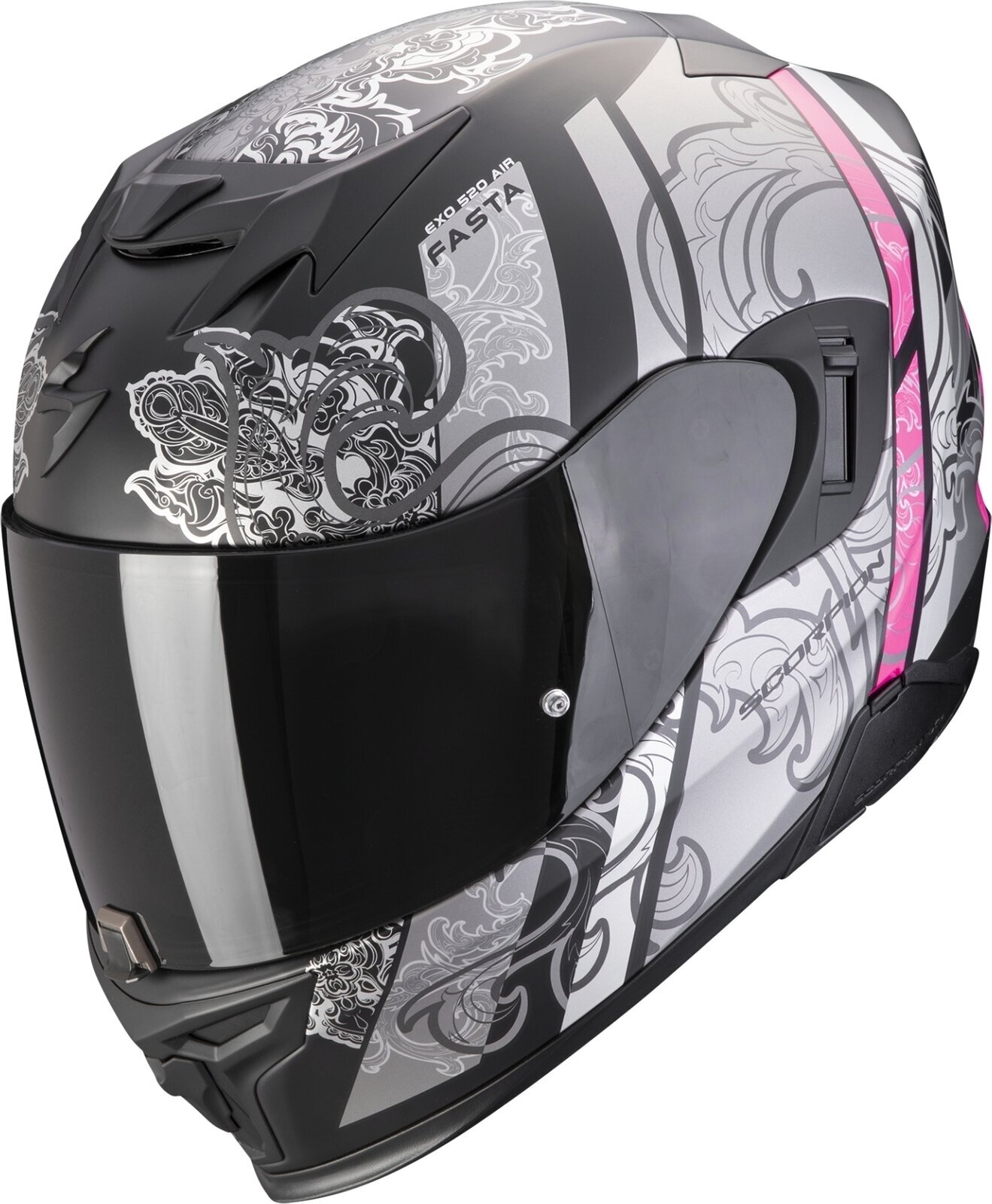 Helm Scorpion EXO 520 EVO AIR FASTA Matt Black/Silver/Pink XS Helm