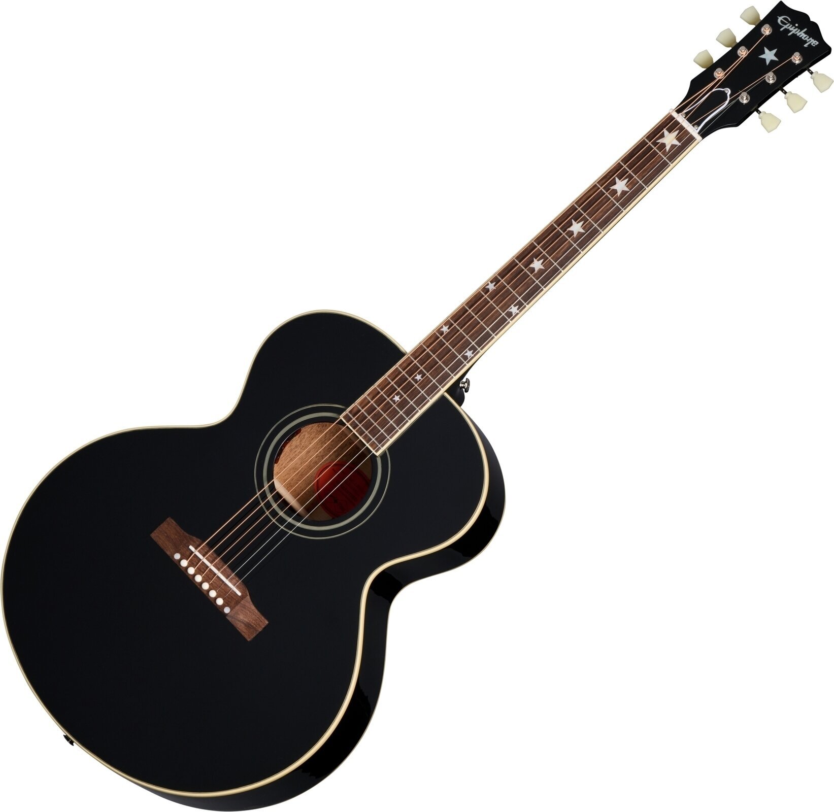 Jumbo Elektro-Akustikgitarren Epiphone J-180 LS Ebony Jumbo Elektro-Akustikgitarren