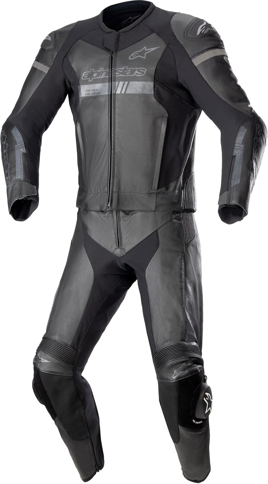 Mono de moto de dos piezas Alpinestars GP Force Chaser Leather Suit 2 Pc Black/Black 48 Mono de moto de dos piezas