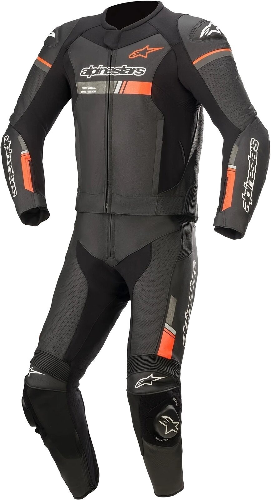 Two-piece Motorcycle Suit Alpinestars GP Force Chaser Leather Suit 2 Pc Black/Red Fluo 50 Two-piece Motorcycle Suit