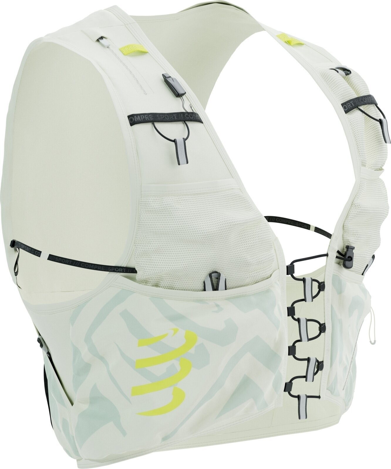 Futó hátizsák Compressport UltRun S Pack Evo 10 Sugar Swizzle/Ice Flow/Safety Yellow XS Futó hátizsák