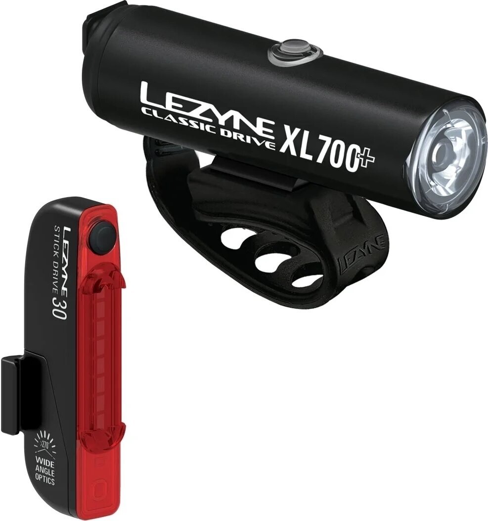 Cyklistické světlo Lezyne Classic Drive XL 700+/Stick Drive Pair Satin Black/Black Front 700 lm / Rear 30 lm Přední-Zadní Cyklistické světlo