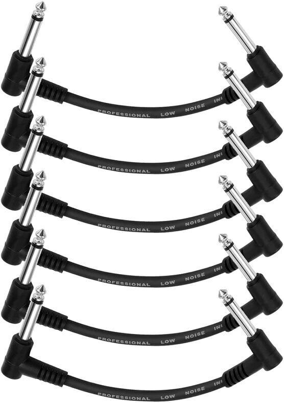 Propojovací kabel, Patch kabel Donner EC1048 15cm Guitar Patch Cable Black 6-Pack Černá 15,25 cm Lomený - Lomený