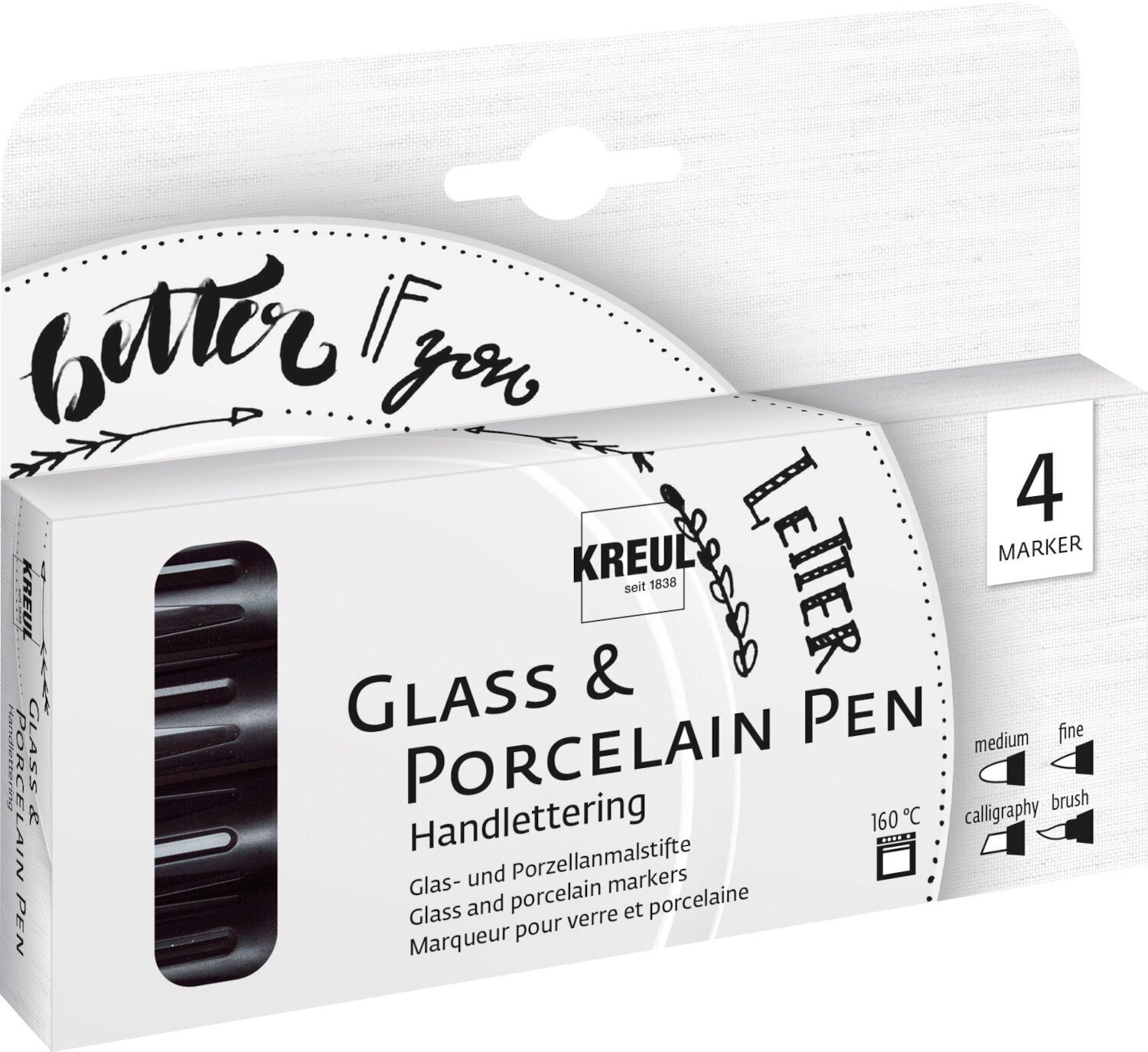 Vopsea pentru sticla Kreul Glass & Porcelain Pen Handlettering Set
