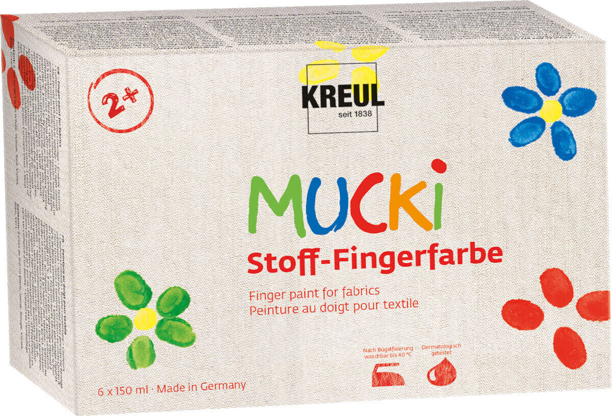 Δακτυλομπογιά Kreul MUCKI Finger Paint for Fabrics Σετ δαχτυλομπογιάς 6 x 150 ml