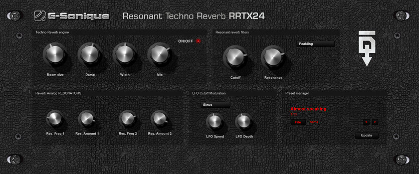 Wtyczka FX G-Sonique RRTX24 Resonant Techno Reverb (Produkt cyfrowy)