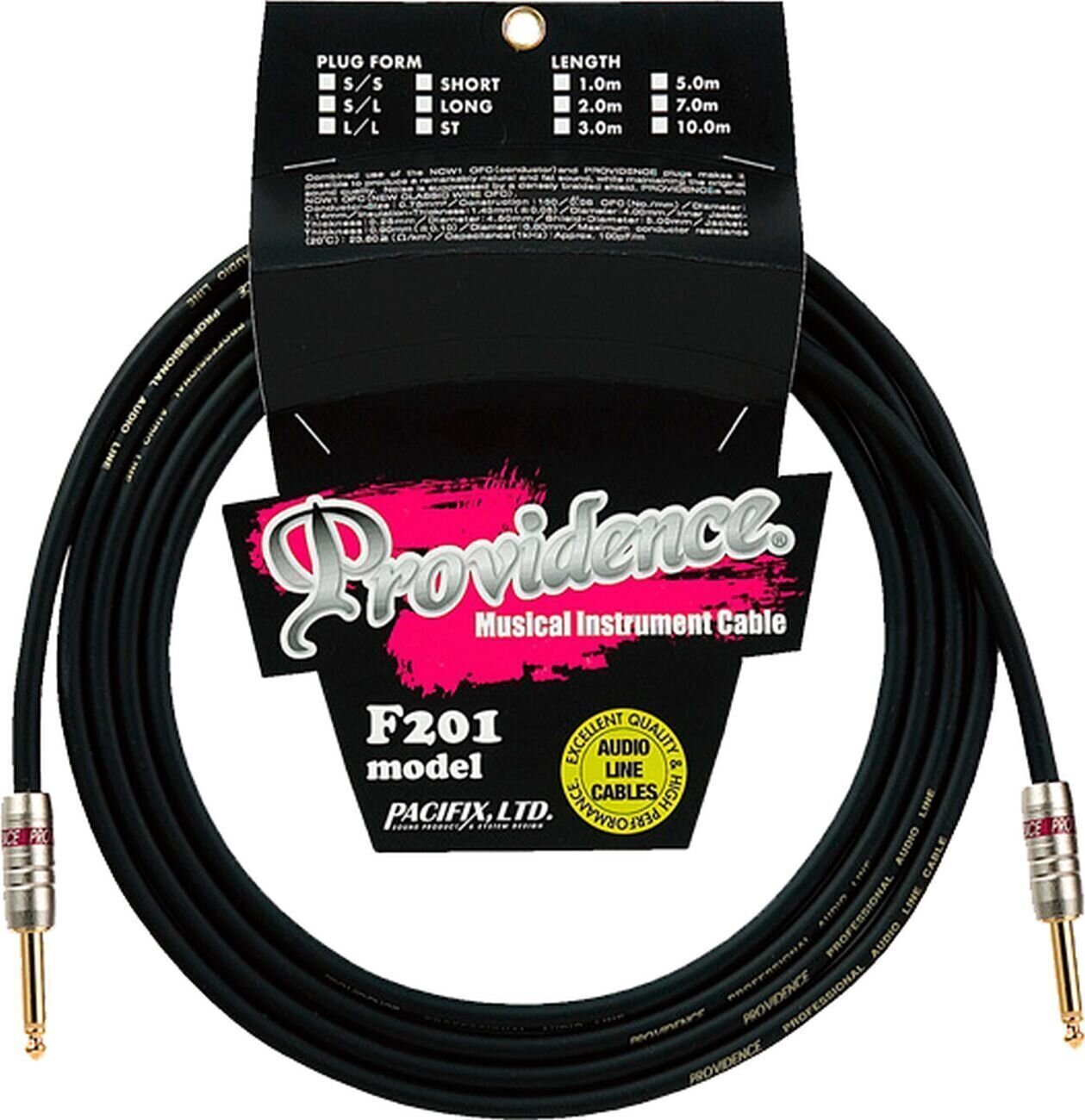 Câble pour instrument Providence F201 Platinium Rock Noir 3 m Droit - Droit