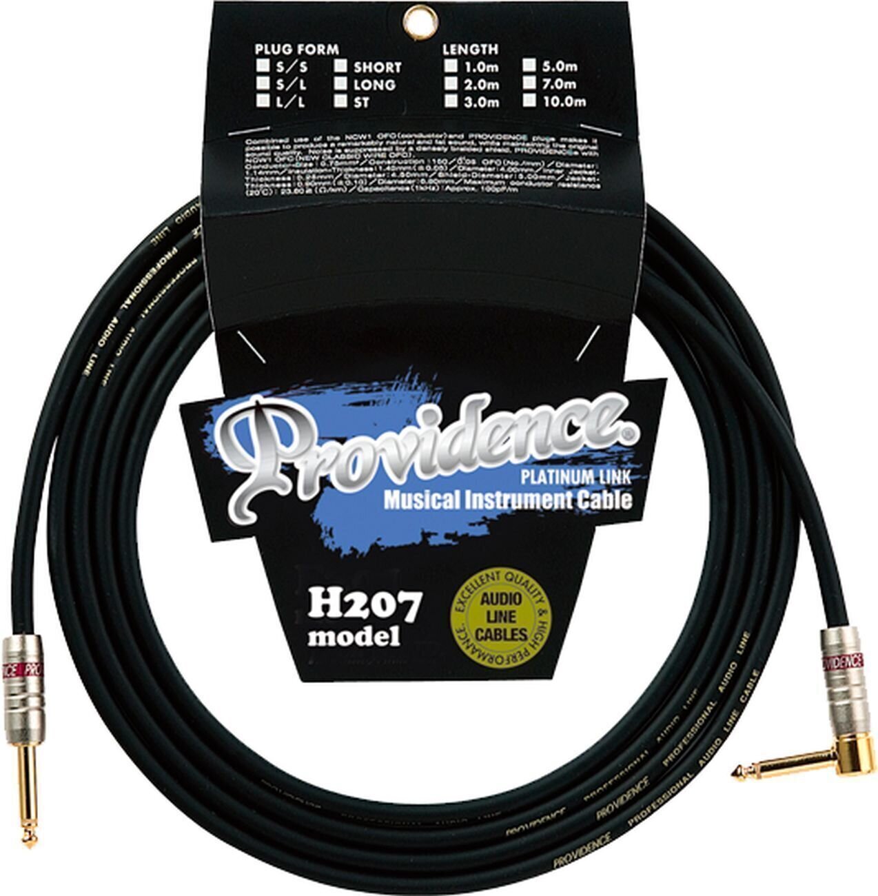 Kabel za glasbilo Providence H207 Platinium Standard Črna 5 m Ravni - Kotni