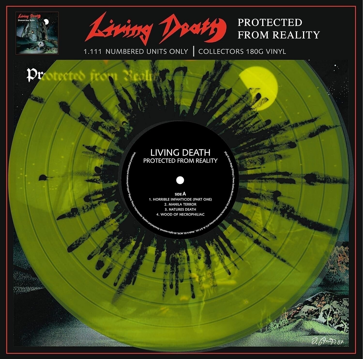 Schallplatte Living Death - Protected From Reality (Limited Edition) (Reissue) (Neon Yellow Black Marbled Coloured) (LP)
