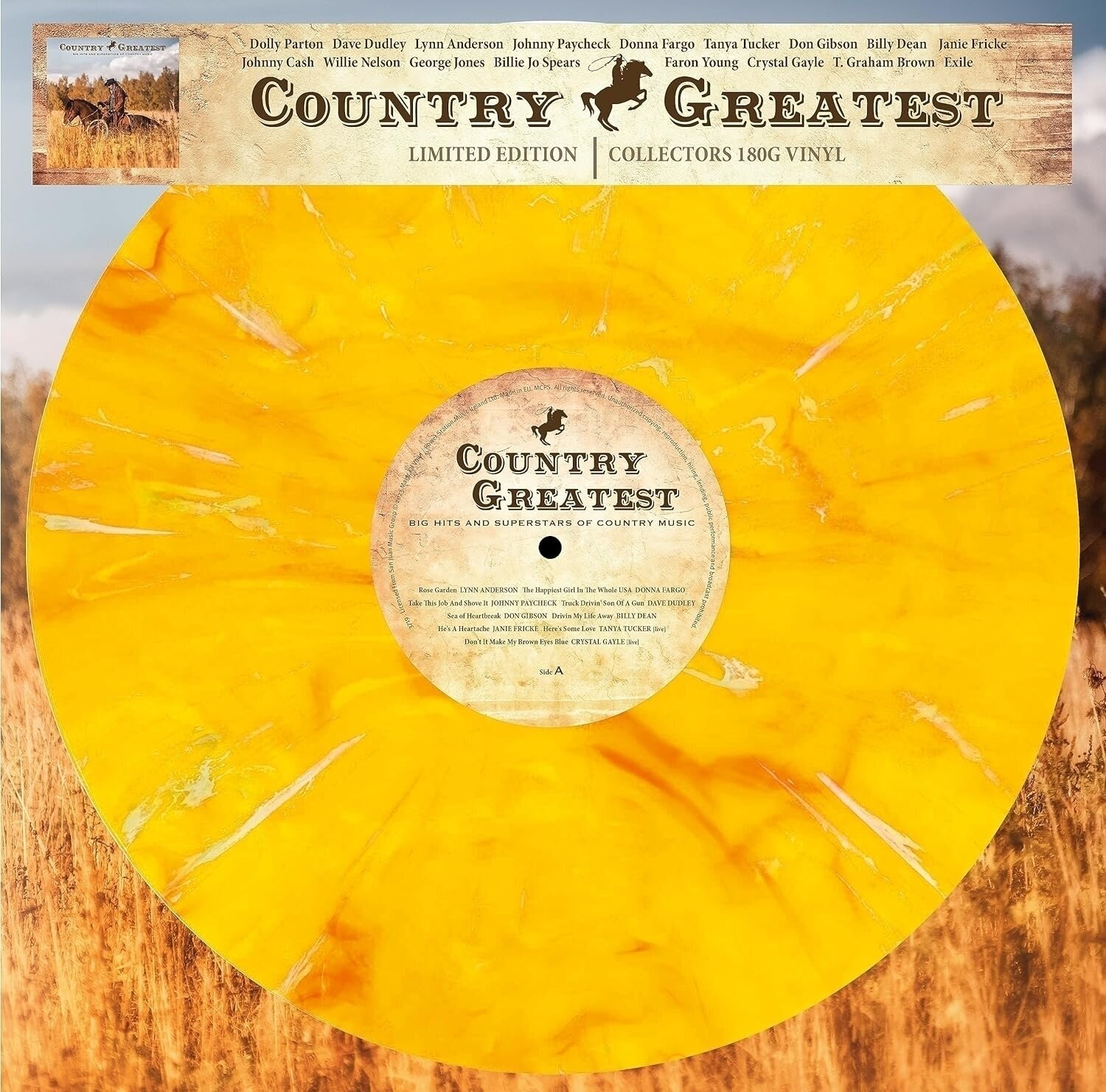 Vinyl Record Various Artists - Country Greatest - Big Hits And Superstars Of Country Music (Limited Edition) (Yellow Marbled) (LP)