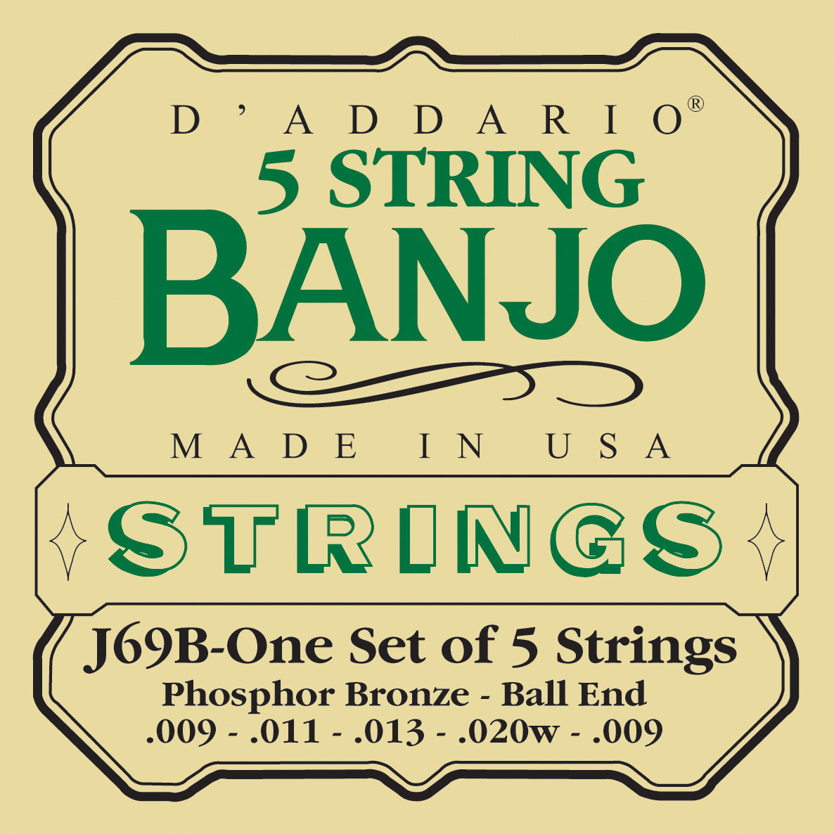 Struny pro banjo D'Addario J69-B Bluegrass Phosphor Bronze 5-Strings Ball End