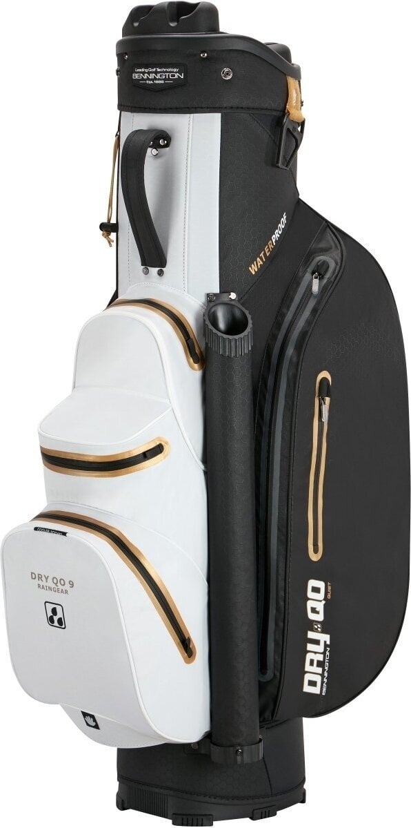 Borsa da golf Cart Bag Bennington QO 9+ Waterproof Black/White/Gold Borsa da golf Cart Bag