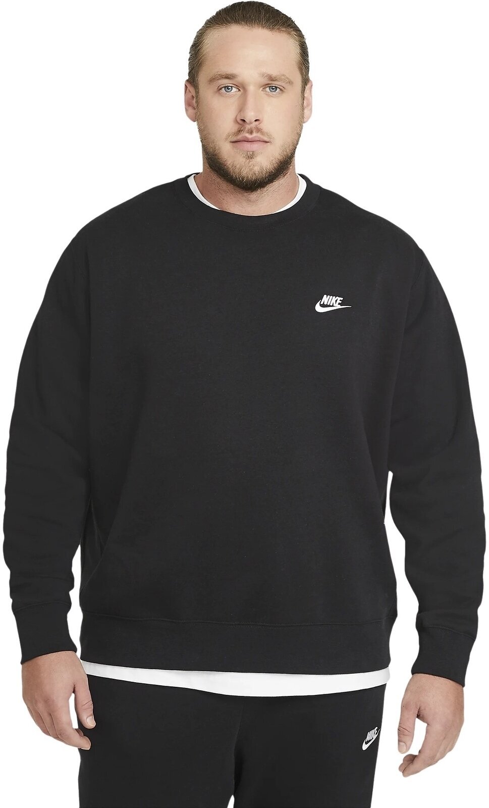 Fitness Sweatshirt Nike Club Crew Mens Fleece Black/White XL Fitness Sweatshirt